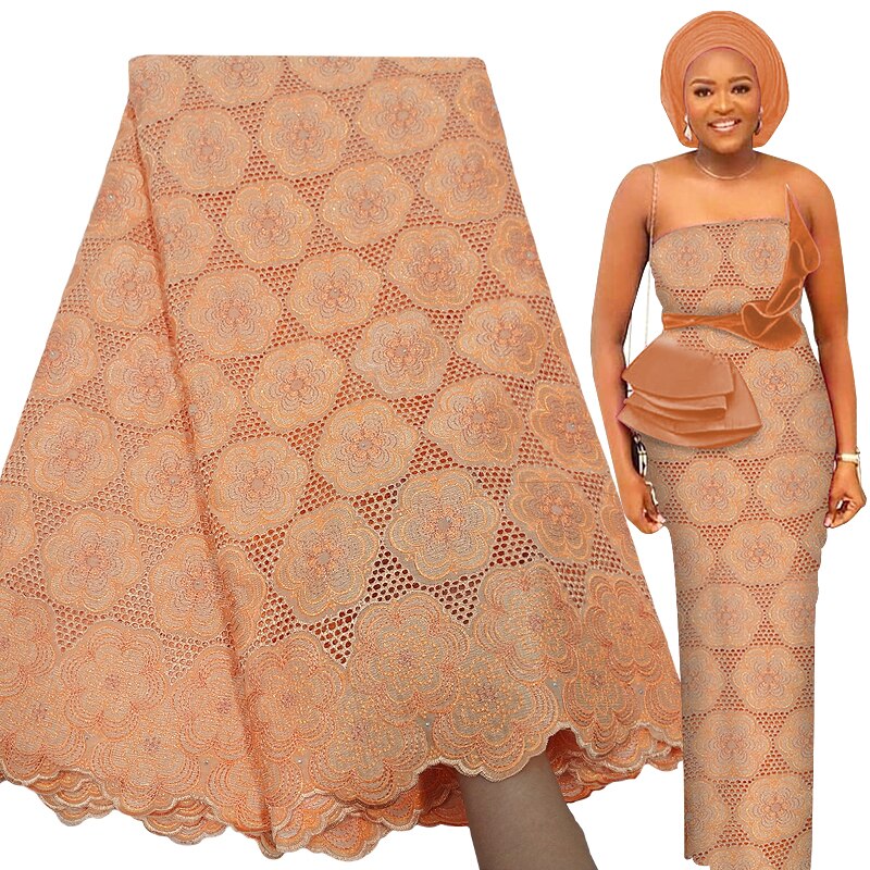 Bestway High Quality Cotton Swiss Voile Lace Fabric African Borer Embroidery With Rhinestones Lace Fabric Nigerian Asoebi Style