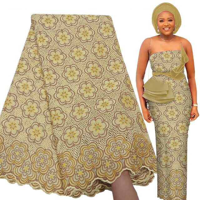 Bestway High Quality Cotton Swiss Voile Lace Fabric African Borer Embroidery With Rhinestones Lace Fabric Nigerian Asoebi Style