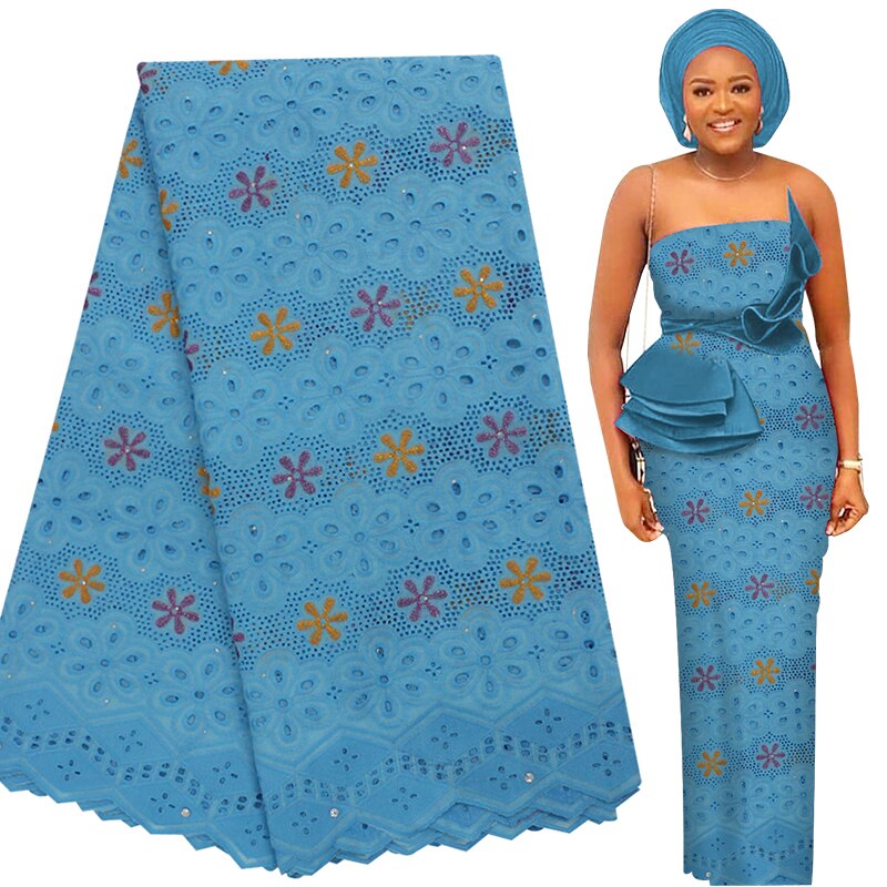 Bestway New 100% Cotton Swiss Voile Lace Elastic African Lace Fabric High Quality Nigerian Party Soft Eyelet Embroidery Sewing Materials