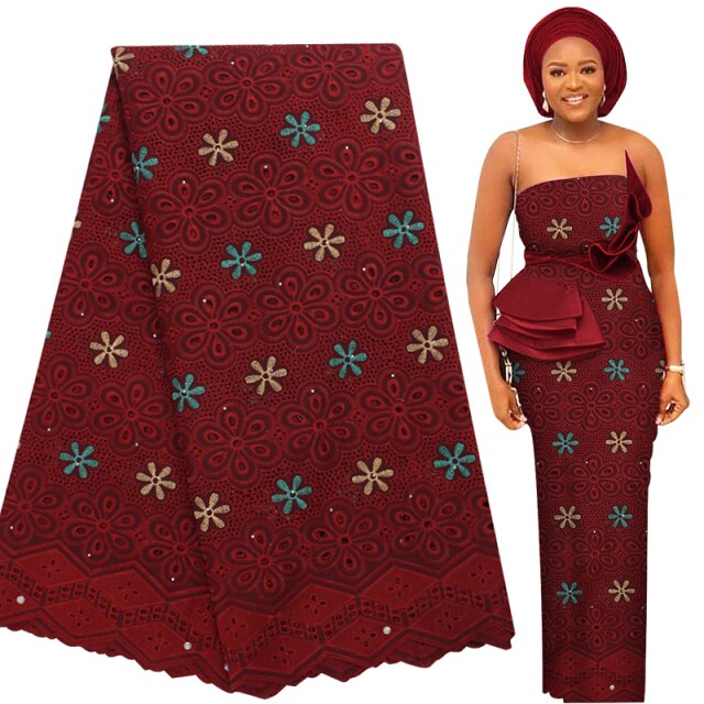 Bestway New 100% Cotton Swiss Voile Lace Elastic African Lace Fabric High Quality Nigerian Party Soft Eyelet Embroidery Sewing Materials