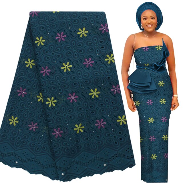 Bestway New 100% Cotton Swiss Voile Lace Elastic African Lace Fabric High Quality Nigerian Party Soft Eyelet Embroidery Sewing Materials
