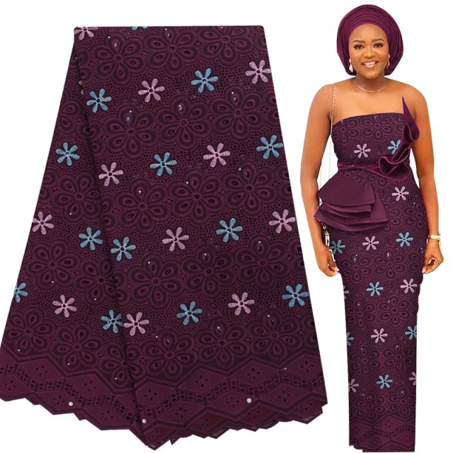 Bestway New 100% Cotton Swiss Voile Lace Elastic African Lace Fabric High Quality Nigerian Party Soft Eyelet Embroidery Sewing Materials