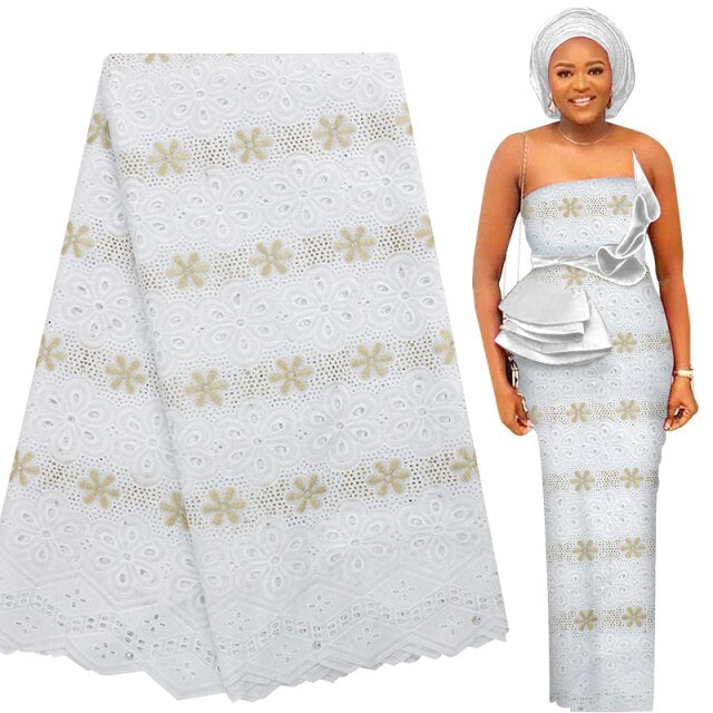 Bestway New 100% Cotton Swiss Voile Lace Elastic African Lace Fabric High Quality Nigerian Party Soft Eyelet Embroidery Sewing Materials