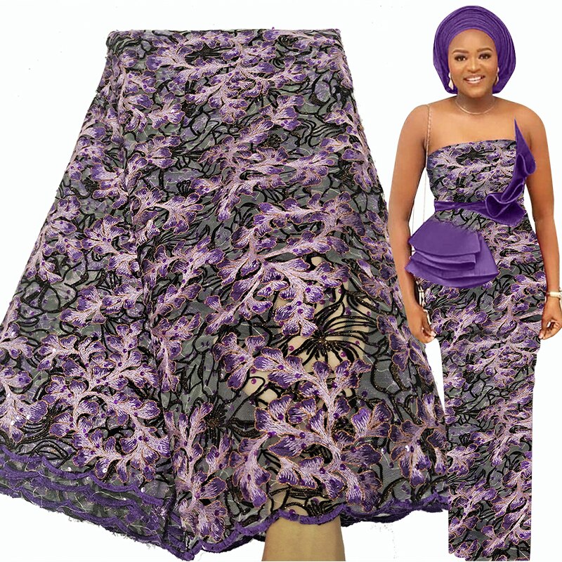 African Lace Fabric 5 Yards Party Sequin Embroidery