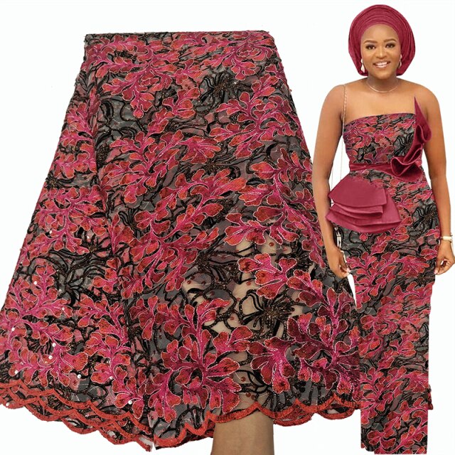 African Lace Fabric 5 Yards Party Sequin Embroidery