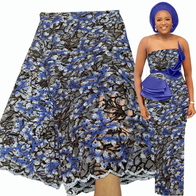African Lace Fabric 5 Yards Party Sequin Embroidery