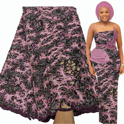 African Lace Fabric 5 Yards Party Sequin Embroidery