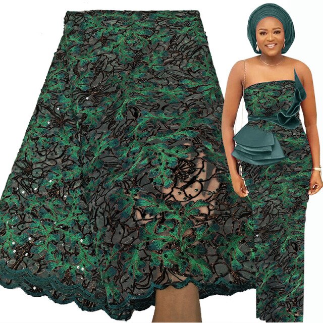 African Lace Fabric 5 Yards Party Sequin Embroidery