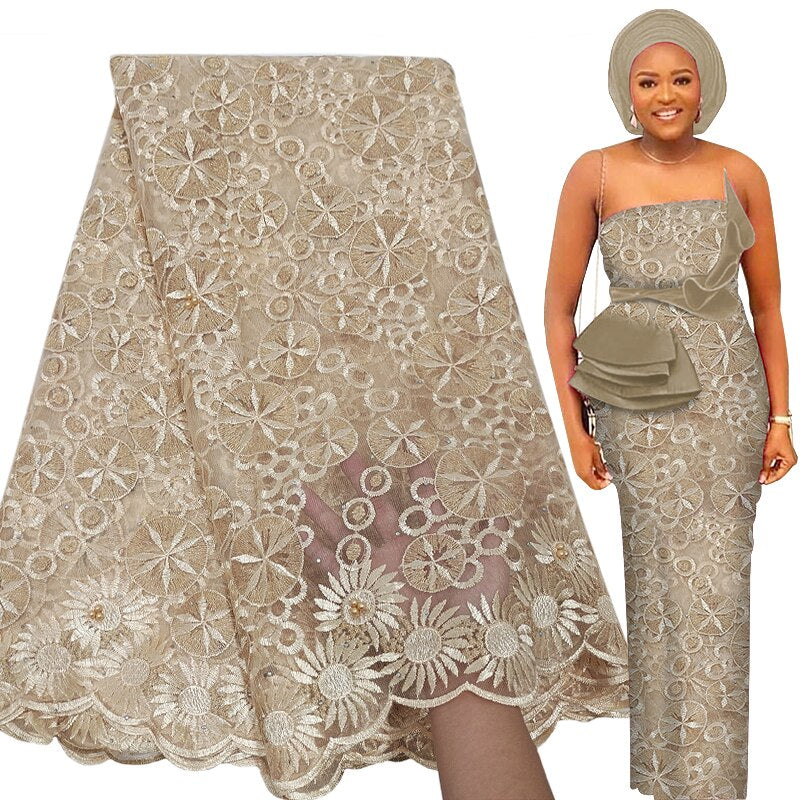 French Tulle Lace Fabric 5 Yards  Party Stone Embroidery