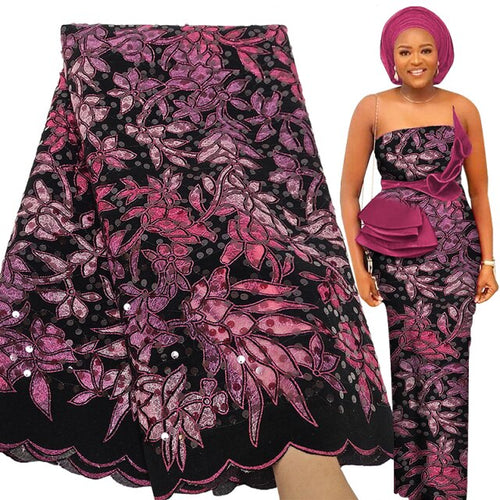 5 Yards African Lace Fabric Sequin Embroidery