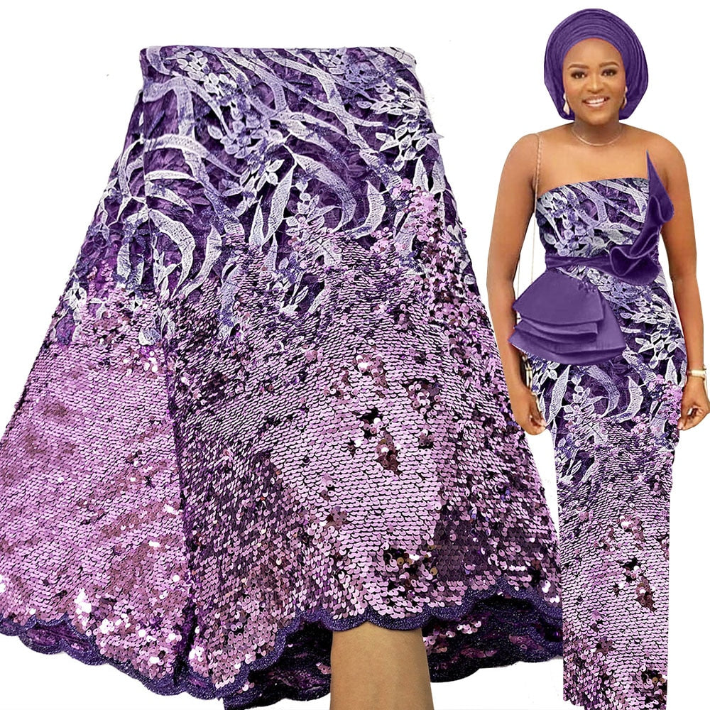 Luxury Sequin African Lace Fabric Wedding Bridal Embroidery
