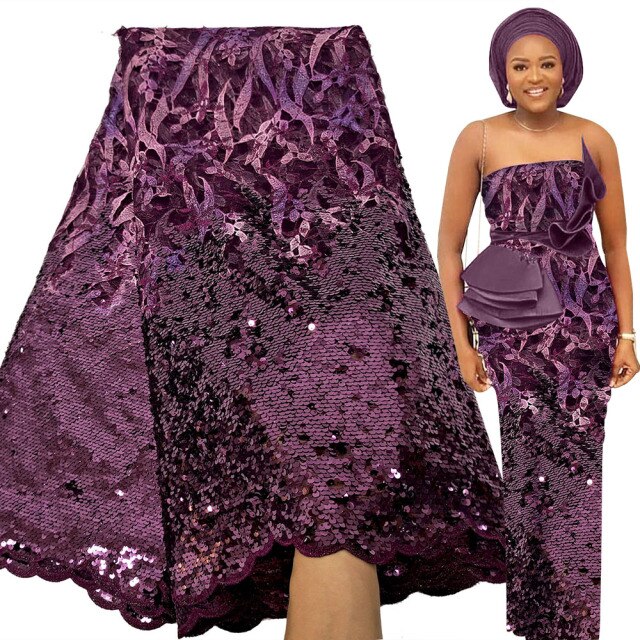 Luxury Sequin African Lace Fabric Wedding Bridal Embroidery