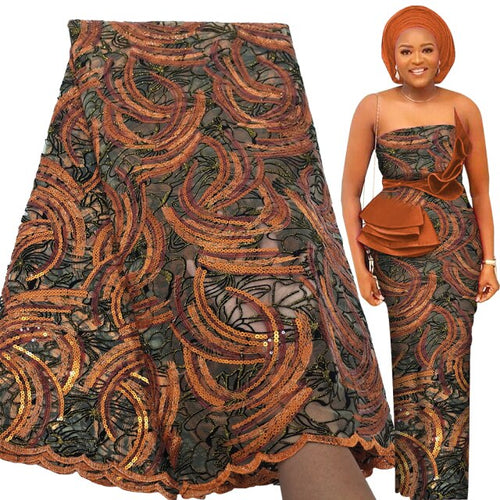 African Lace Fabric 5 Yards  Party Sequins Embroidery