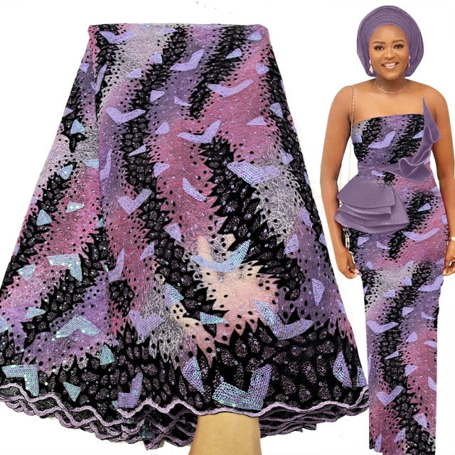 5 Yards African Lace Fabric Nigerian Wedding Bridal Sequin Embroidery