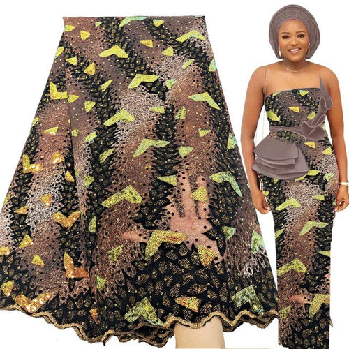 5 Yards African Lace Fabric Nigerian Wedding Bridal Sequin Embroidery