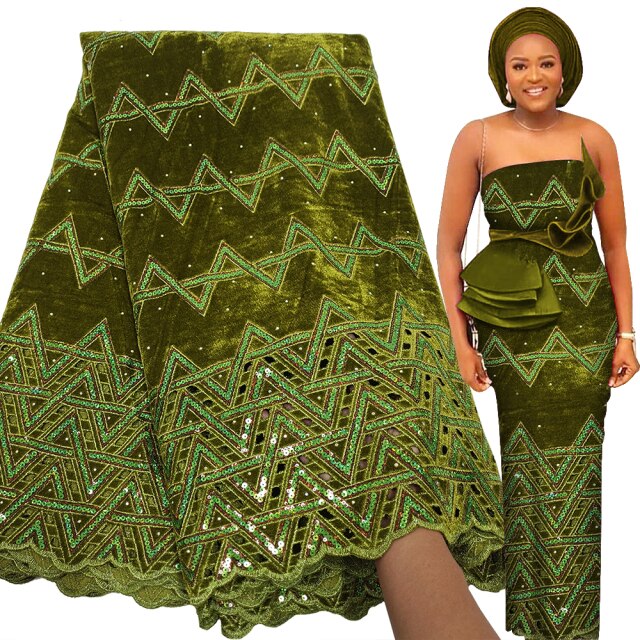 African Velvet Lace Fabric 5 Yards Evening Sequin Embroidery