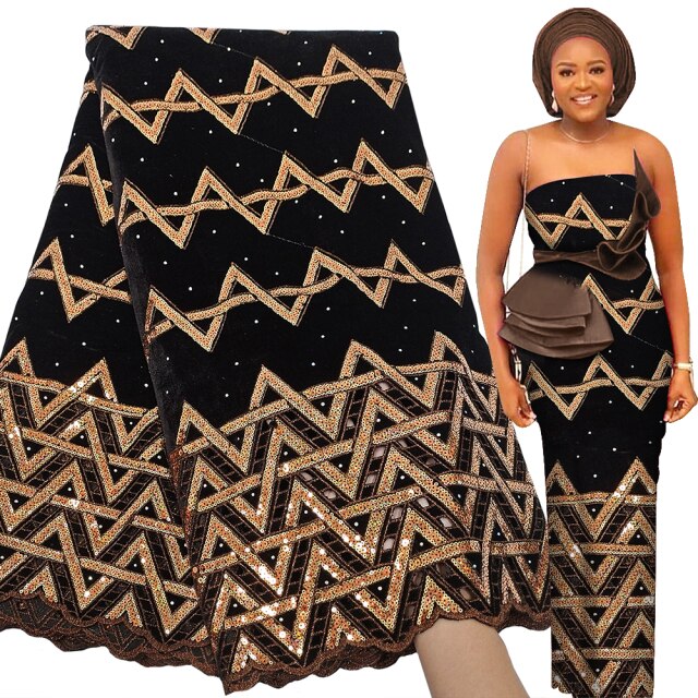 African Velvet Lace Fabric 5 Yards Evening Sequin Embroidery