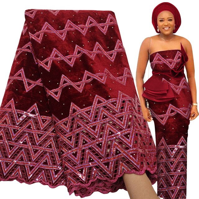 African Velvet Lace Fabric 5 Yards Evening Sequin Embroidery