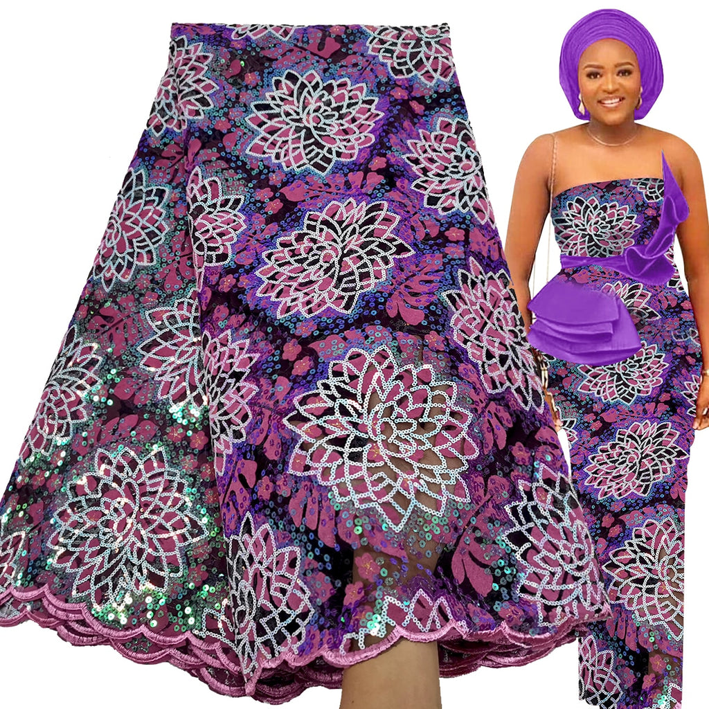 Bestway Sequence African Lace Fabric 5 Yards High Quality Laser Cut Velvet French Tulle Material Nigerian Wedding Luxury Fabrics