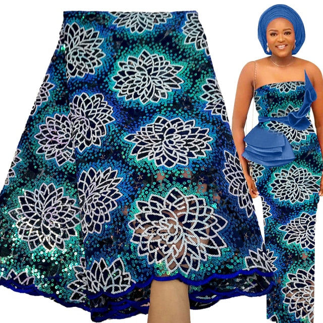 Bestway Sequence African Lace Fabric 5 Yards High Quality Laser Cut Velvet French Tulle Material Nigerian Wedding Luxury Fabrics